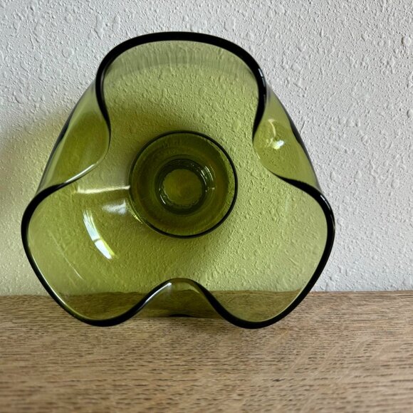 Anchor Hocking Glass Taper Holder, Vintage Green Glass Candle Holder - Picture 3 of 4